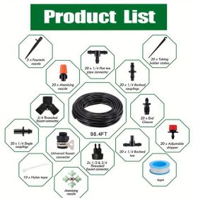 Set Of Garden Irrigation Kit; 98.4ft 1/4" Drip Irrigation Kit Garden Irrigation System With Adjustable Nozzle Dripper Automatic Irrigation Equipm