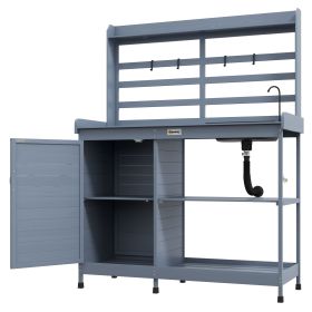 Outsunny Wooden Potting Station with Sink, Tap, and Aluminum Top for Gardening Convenience Gray