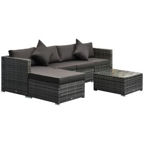 Outsunny 6PC Outdoor Rattan Sofa Set Charcoal Cushions Wicker Sectional Patio Furniture with Ottoman & Coffee Table