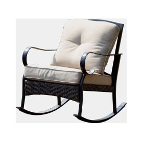 Patio Garden Wicker Single Rocking Chairs with Beige Comfy Cushions