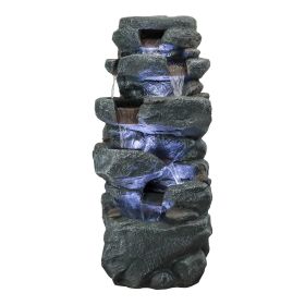SunJet 40.5" Rock Water Fountain w/LED Lights - Outdoor 6-Tier Waterfall Fountain for Garden Decor