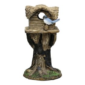 Concrete Bird House with Pedestal - Outdoor Concrete Bird House for Patio Backyard Patio Backyard Outdoor Garden Outside Decoration