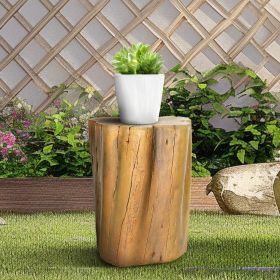 Outdoor End Table Faux Wood,  17.9in Wood Stump Stool, Deck or Garden