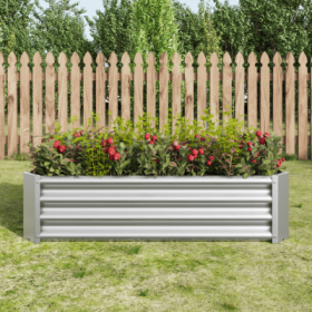 Metal Raised Garden Bed, Rectangle Raised Planter 4x2x1ft For Flowers Plants, Vegetables Herb Silver (Color: Silver)