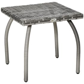Rattan Wicker End Table All-Weather Side Table For Outdoor Garden Balcony Backyard Gray (Option: Gray)