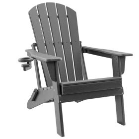 HDPE Folding Adirondack Chair with Cup Holder,Weather-Resistant, Low Maintenance,Supports up to 400lbs (Color: Grey)