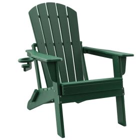 HDPE Folding Adirondack Chair with Cup Holder,Weather-Resistant, Low Maintenance,Supports up to 400lbs (Color: Green)