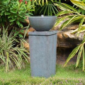 35.5" Polyresin Gray Zen Bowl Water Fountain, Outdoor Bird Feeder /Bath Fountains, Relaxing Water Feature for Garden Lawn Backyard Porch (Color: as Pic)