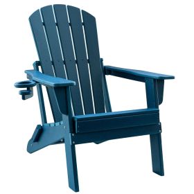 HDPE Folding Adirondack Chair with Cup Holder,Weather-Resistant, Low Maintenance,Supports up to 400lbs (Color: Navy Blue)