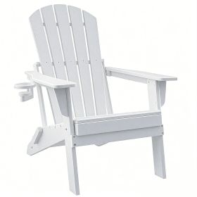 HDPE Folding Adirondack Chair with Cup Holder,Weather-Resistant, Low Maintenance,Supports up to 400lbs (Color: White)