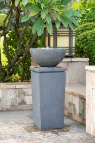44.5" Polyresin Gray Zen Bowl Water Fountain, Outdoor Bird Feeder /Bath Fountains, Relaxing Water Feature for Garden Lawn Backyard Porch (Color: as Pic)